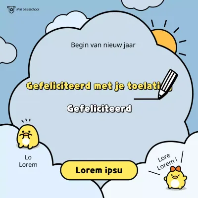 Basisschool toelatingsgesprek met een schattig eendje met een lichtblauwe en gele wolkenachtergrond