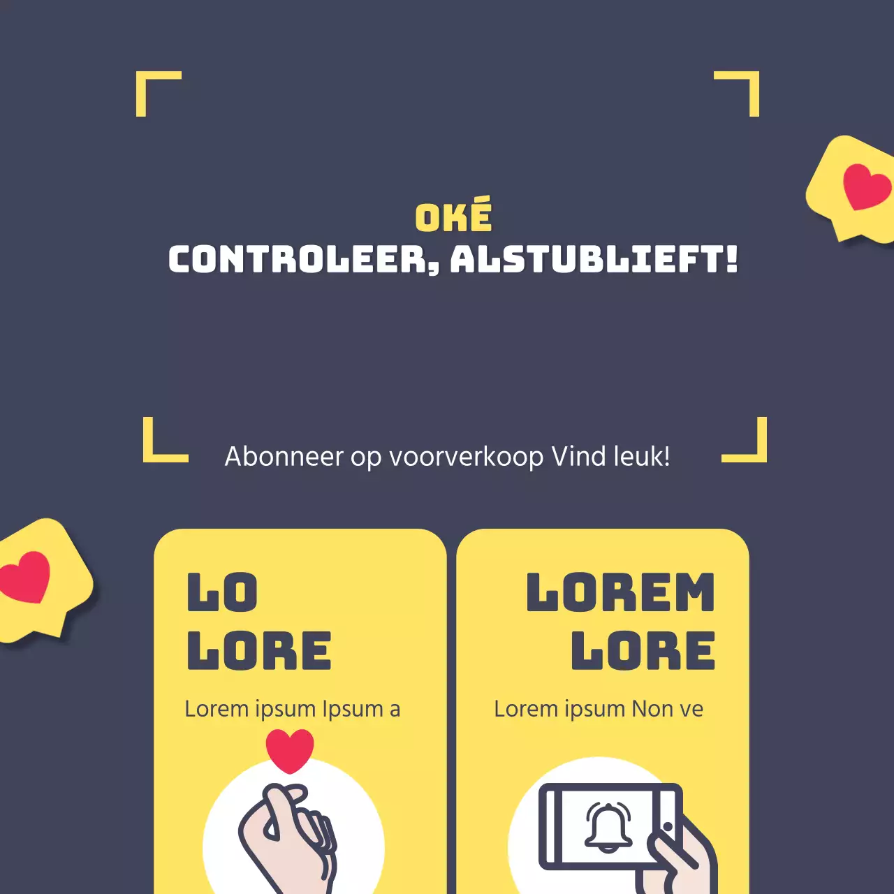 Marineblauwe achtergrond Zoals erkenning Gele tekst hartbel Nette leuke banner