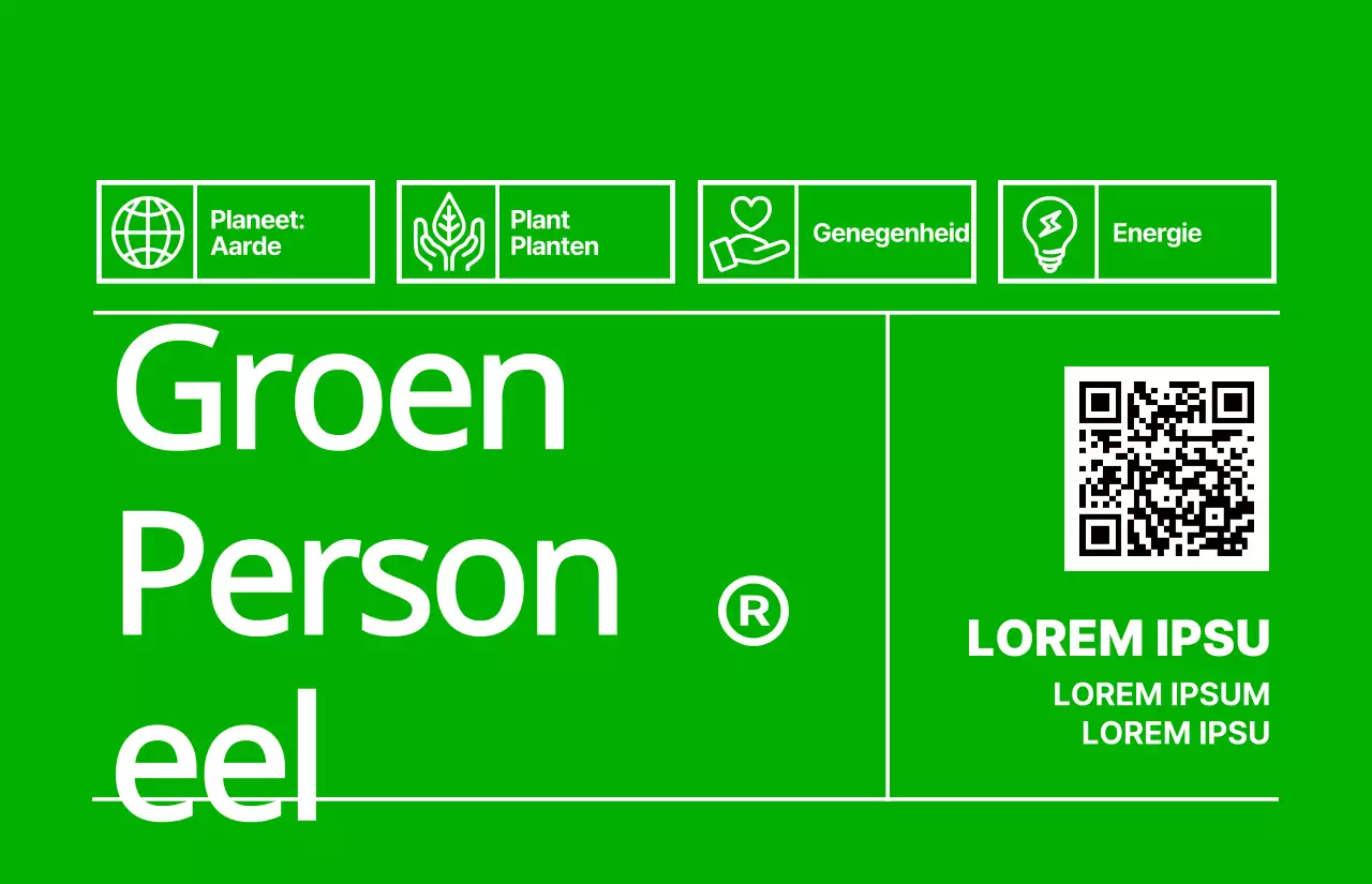 De medewerkers van het Eco Green Life evenement met het concept van een limoengroene en witte koeriersticker.