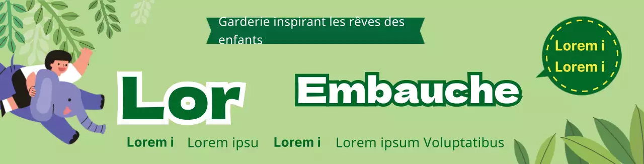 Illustration d'un personnage vert et mignon Recrutement pour l'école maternelle