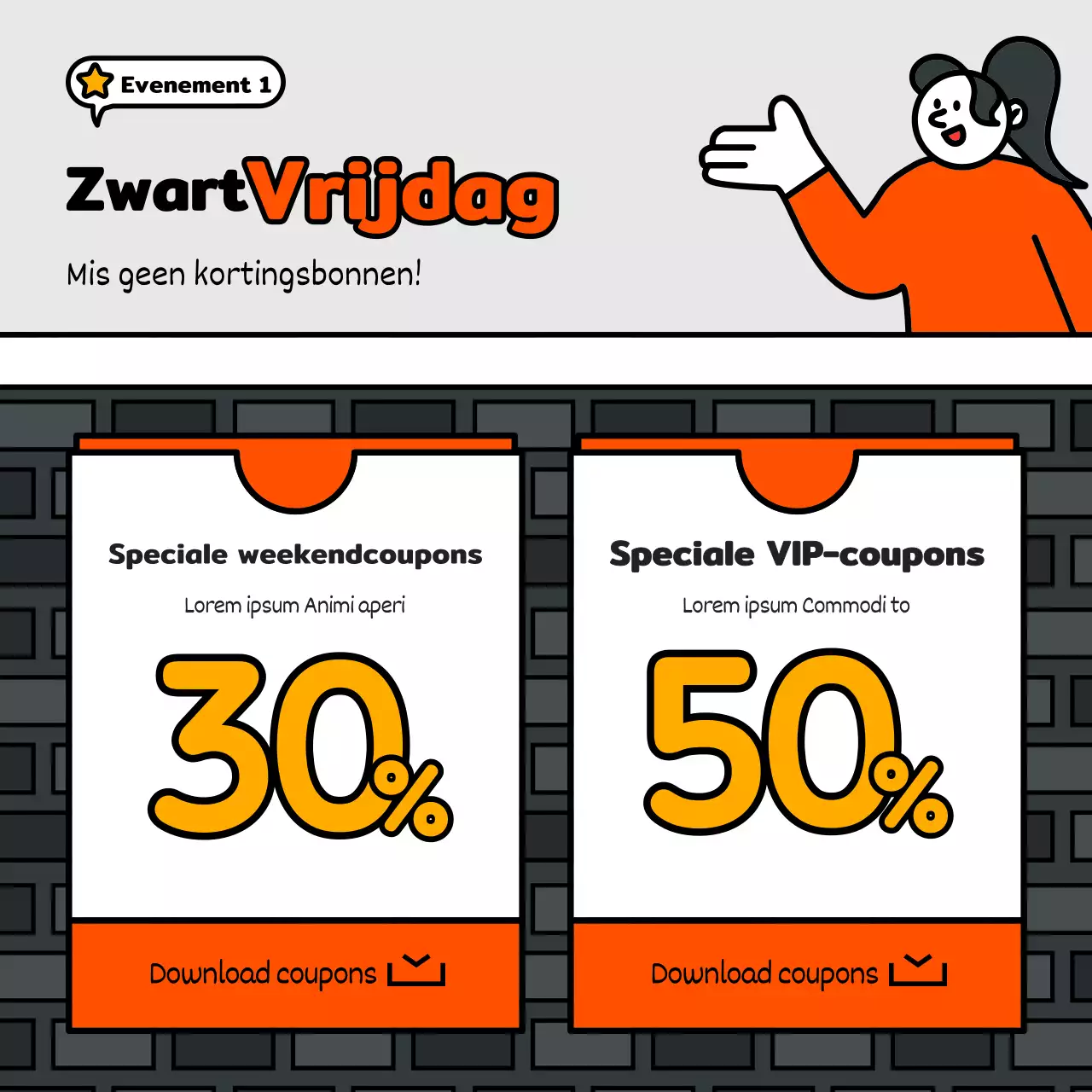 Basic en schattig evenement in illustratiestijl met blauwe, rode en gele accenten