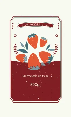 Etiqueta de mermelada de fresa roja púrpura ilustrada hecha a mano