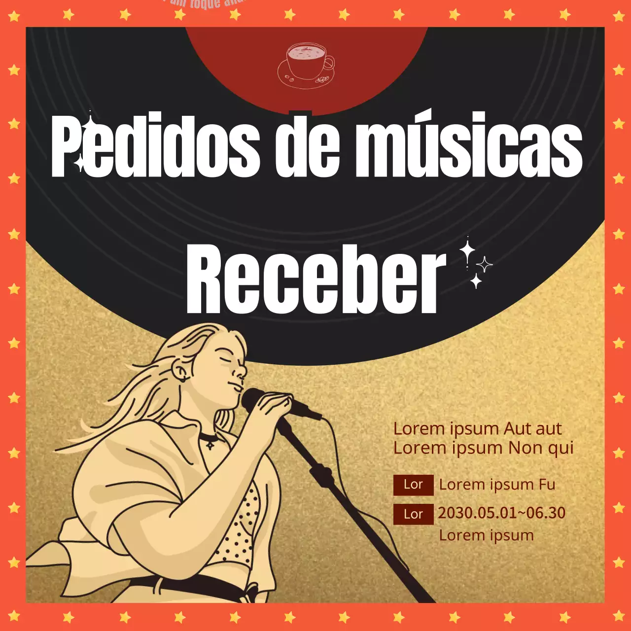 Promover um evento de música de aplicação de café LP castanho e retro