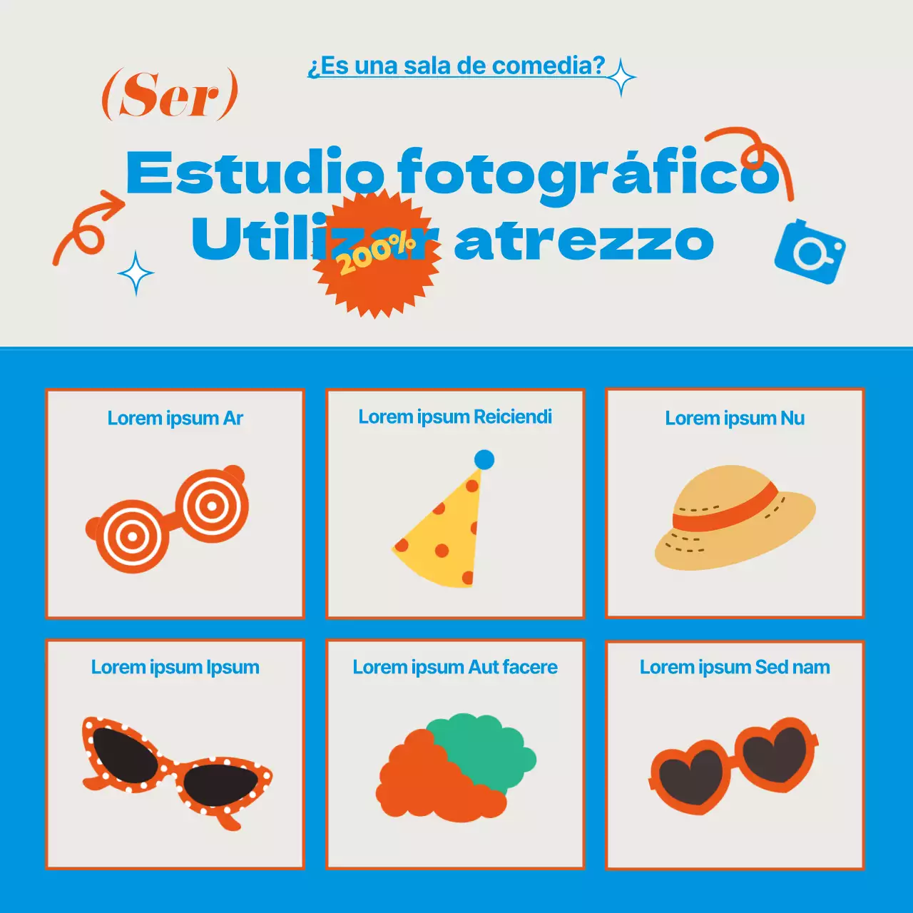 Una fresca y viva combinación de colores azul y rojo con accesorios de estudio fotográfico