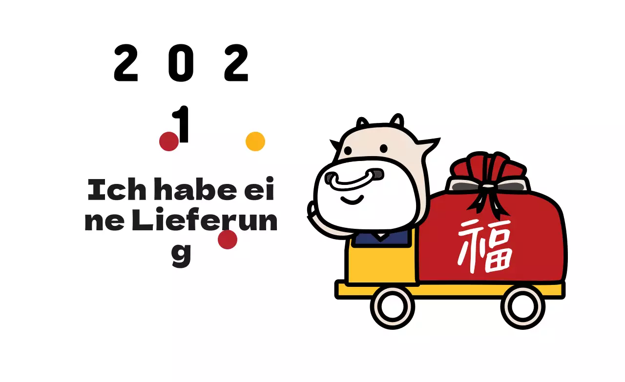 Niedlicher Neujahrsgruß-Etikett mit weißer Illustration