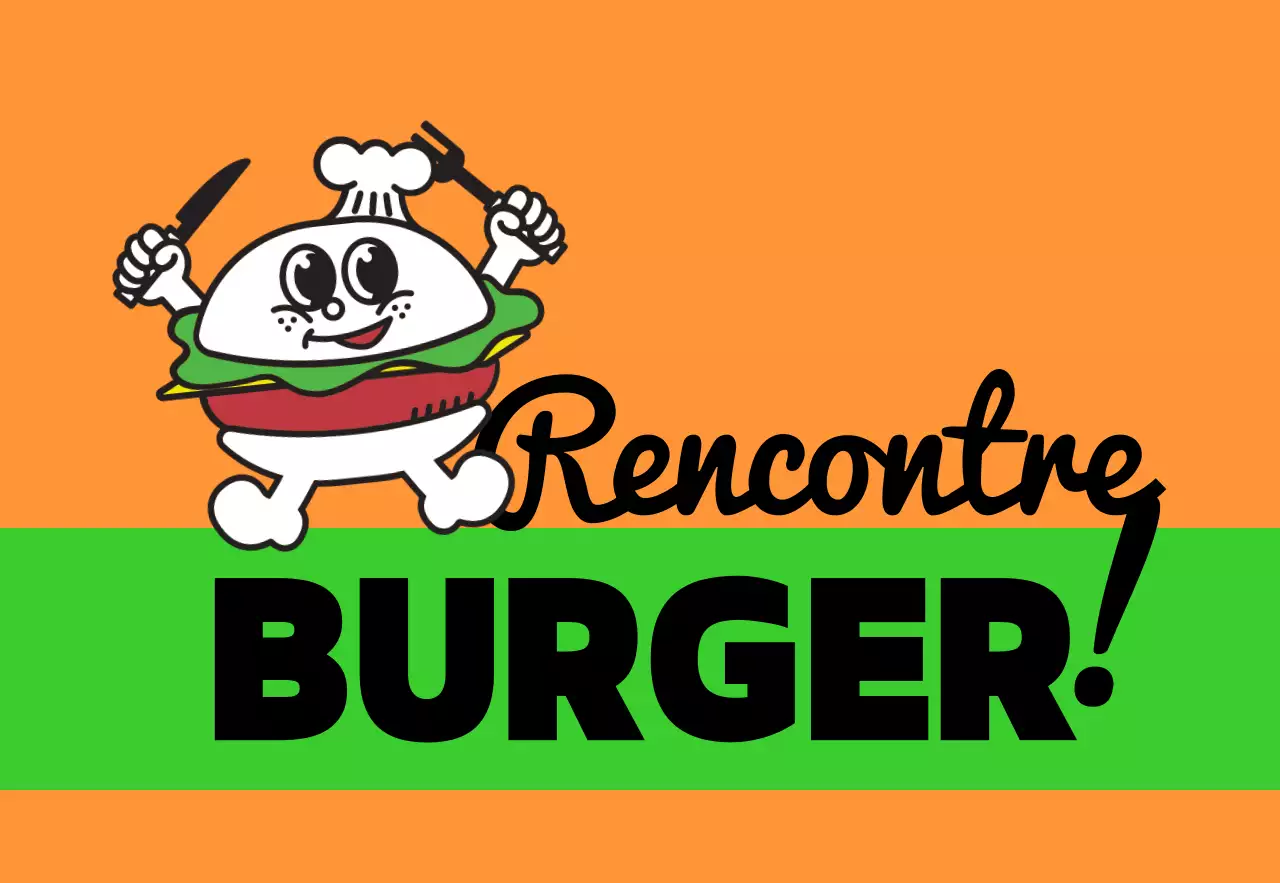 Une signalétique unique en magasin avec un texte Meal Burger coloré et multicolore et des personnages mignons représentant des hamburgers.