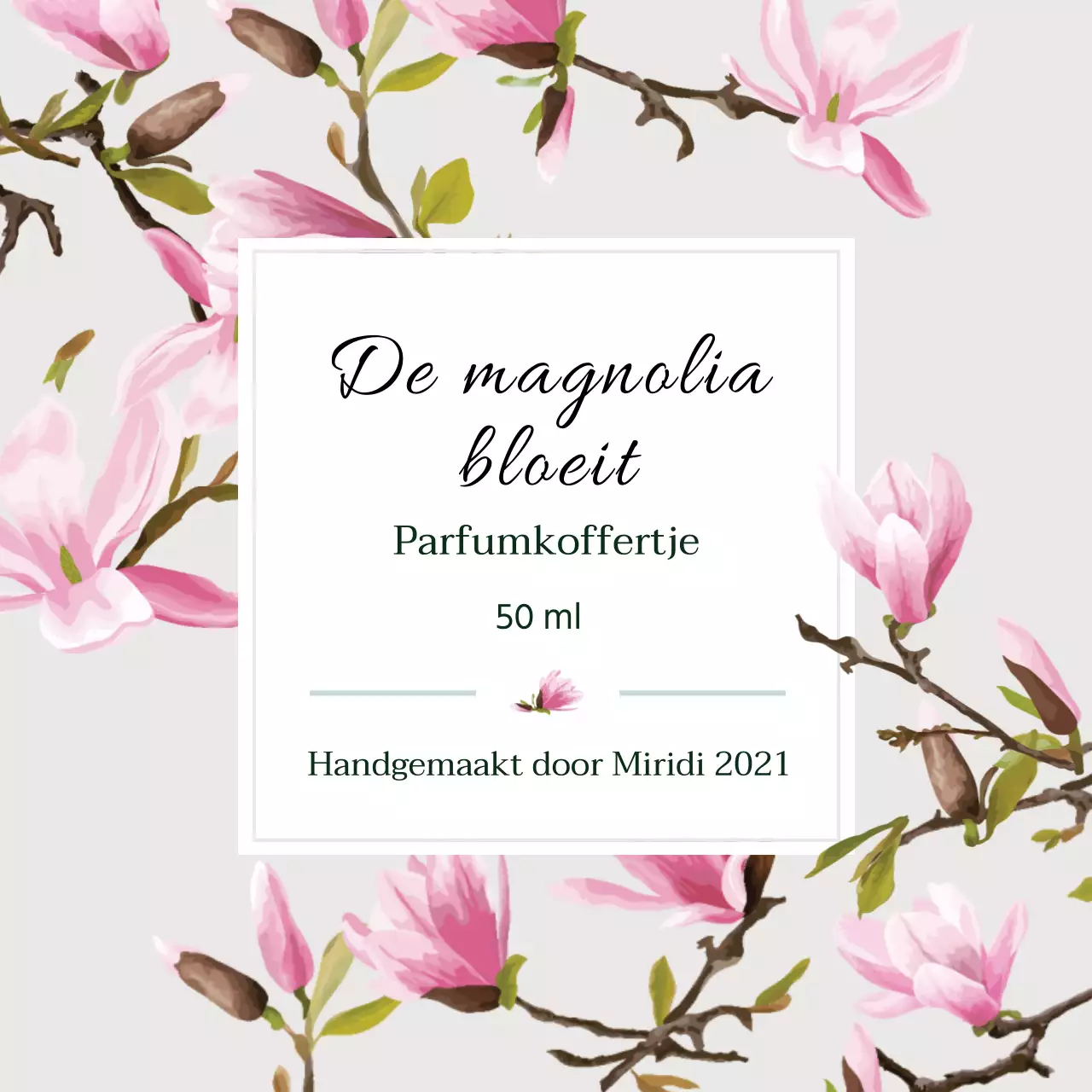 Vintage parfumlabel met grijze illustratie