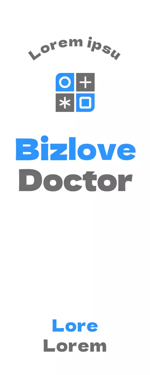 Promocional con un diseño sencillo que incluye un logotipo azul y gris y el nombre de la consulta.