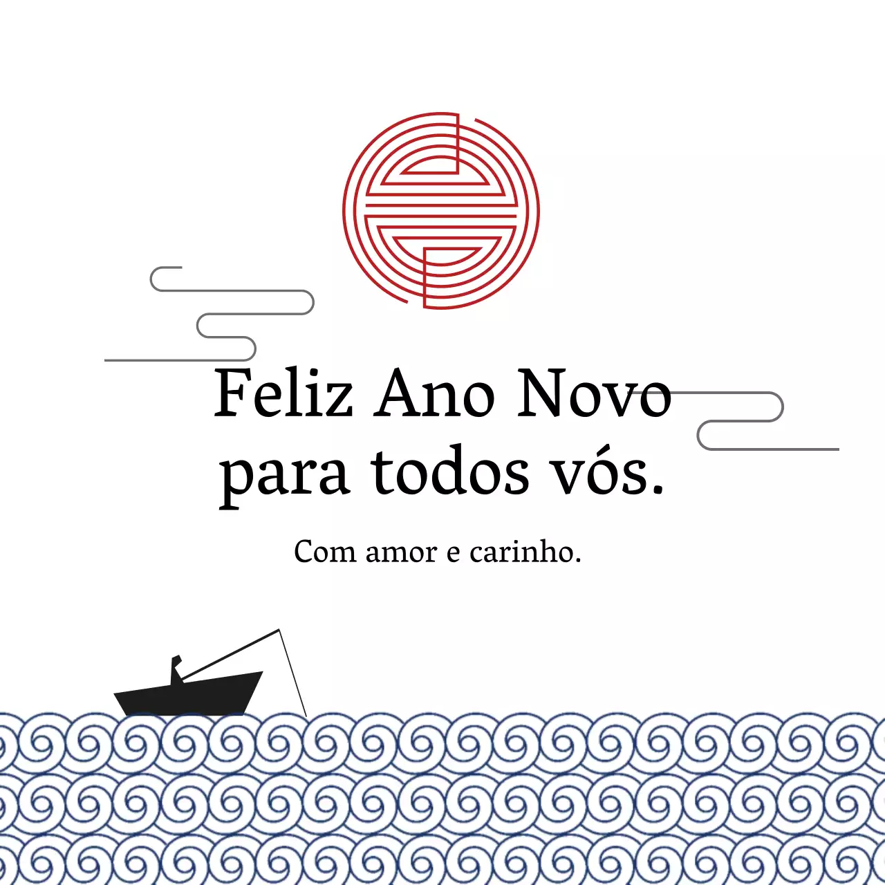 Etiqueta de saudação tradicional de Ano Novo com ilustração branca