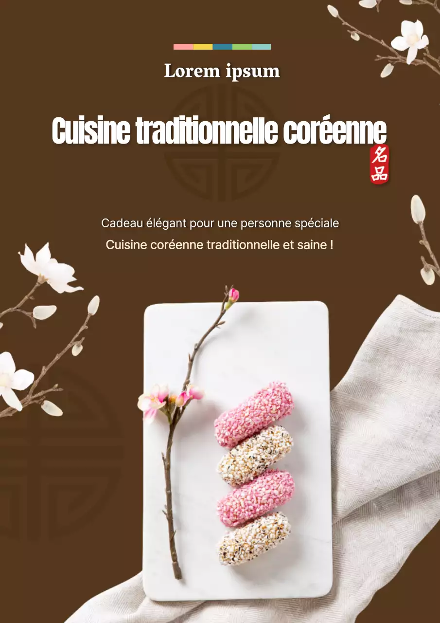 Affiche promotionnelle pour le menu du coffret cadeau mochi fleurs de cerisier avec un paysage bleu clair
