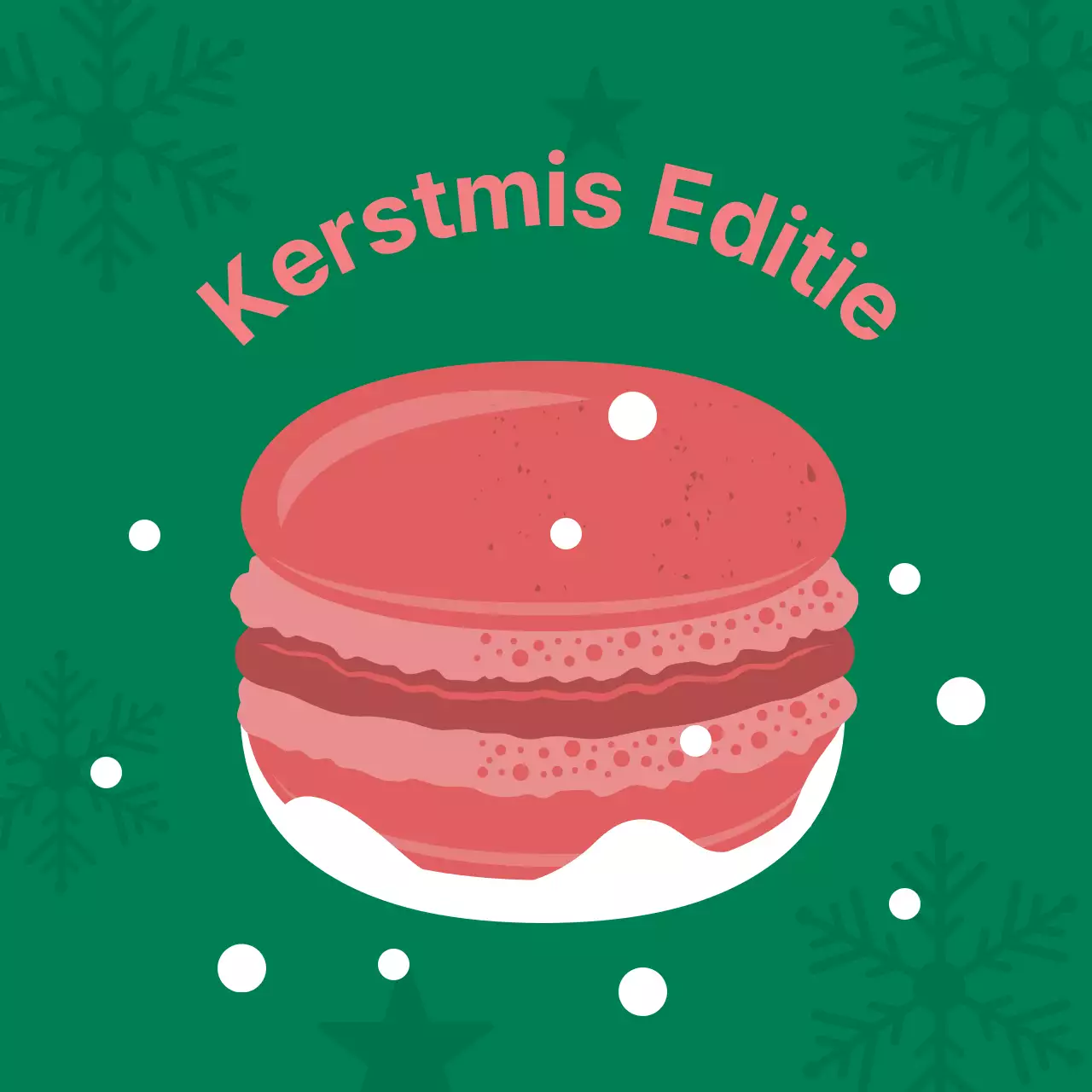 Roze groene illustratie schattig kerst café dessert macaron label