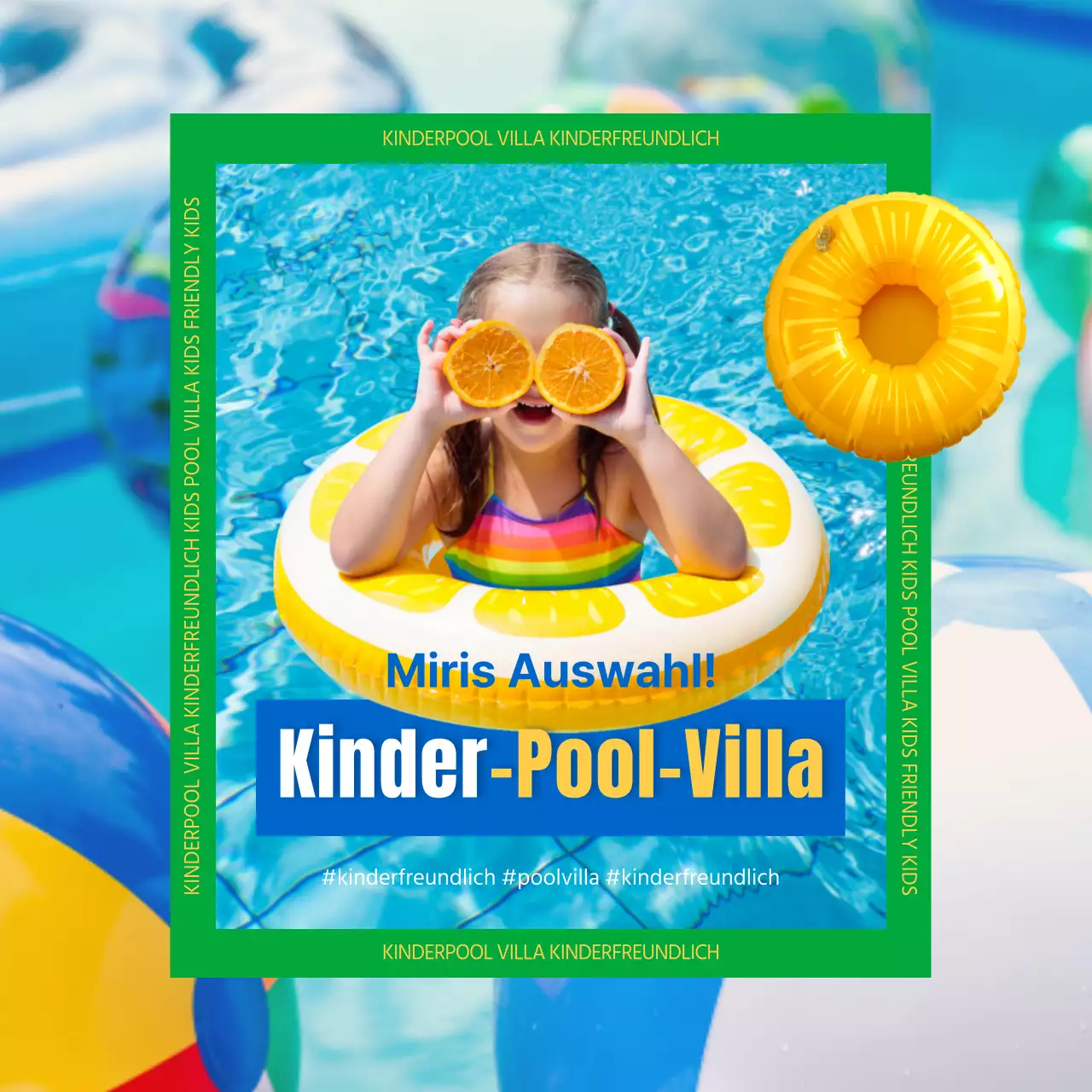 Bewerben Sie die Kids Pool Villa mit blauer und gelber Poolbrille