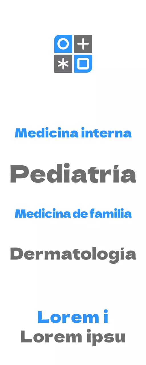 Promocional con un diseño sencillo que incluye un logotipo azul y gris y el nombre de la consulta.