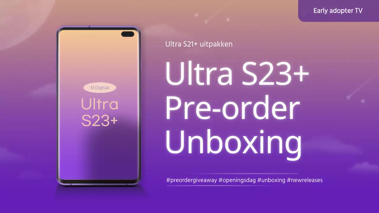 Miniatuurafbeelding van telefoon unboxer met paarse ruimte nachtelijke hemel concept