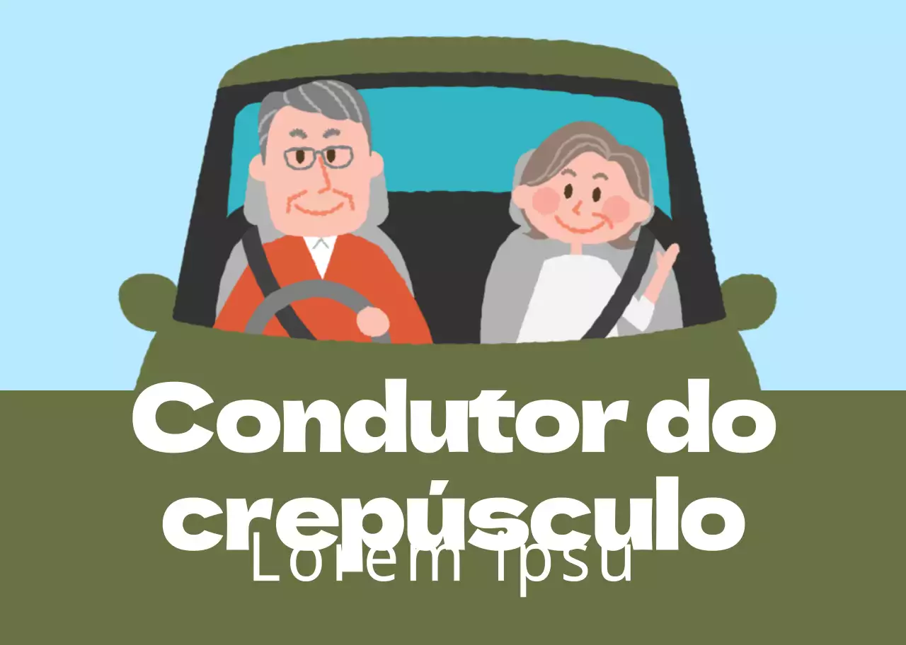 Ilustração de um casal de idosos verde-azul claro a conduzir com segurança