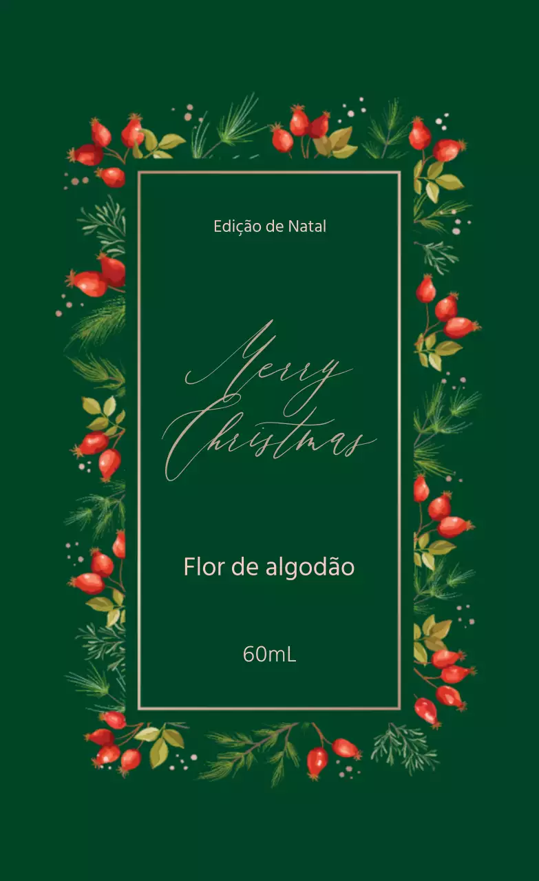 Ilustração verde caligrafia de Natal rótulo de perfume
