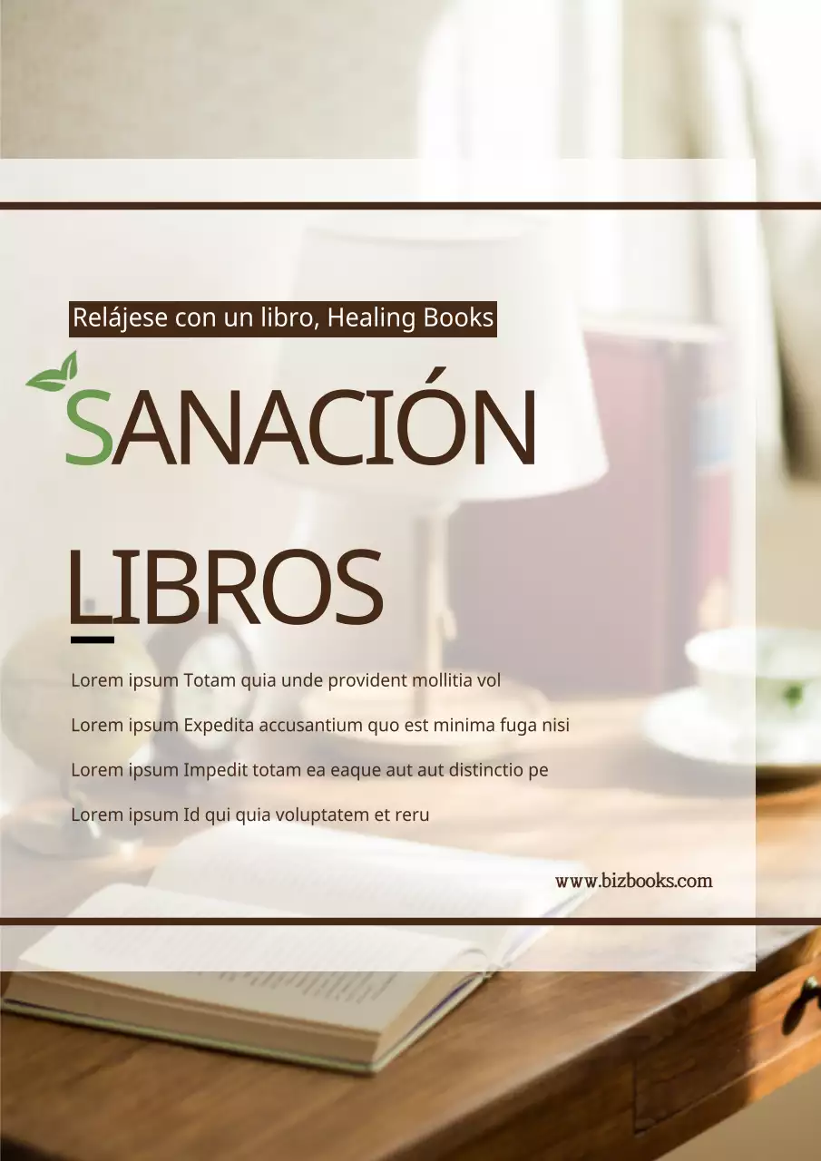 Promueva un café-libro emocional con una relajante foto de estudio en marrón y verde