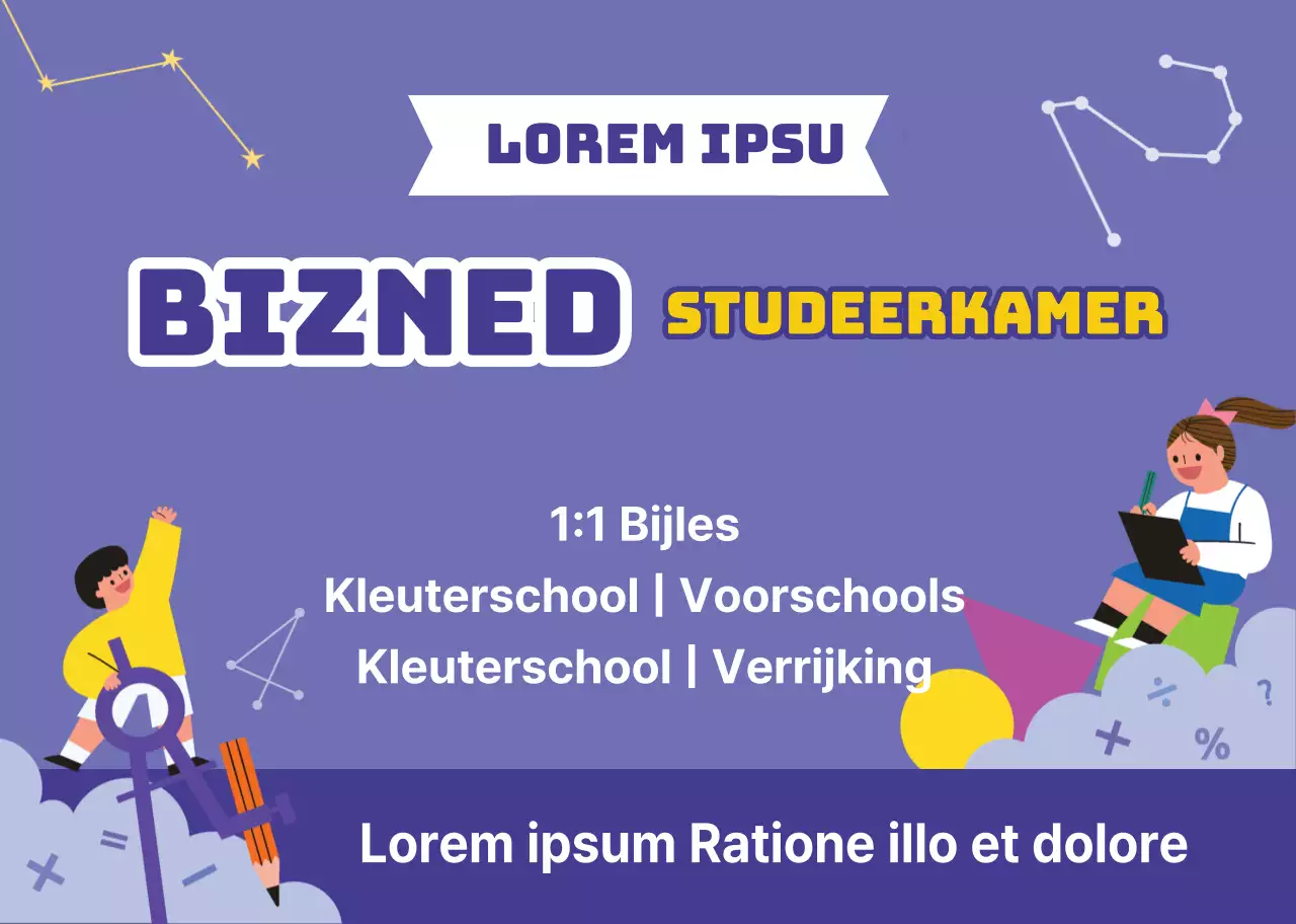 Paars karakter illustratie studeerkamer promotie