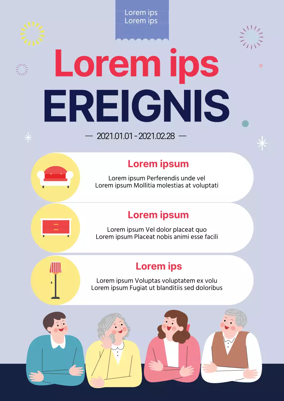 blau Illustration sauber Möbel Interieur Verkauf Veranstaltung Förderung