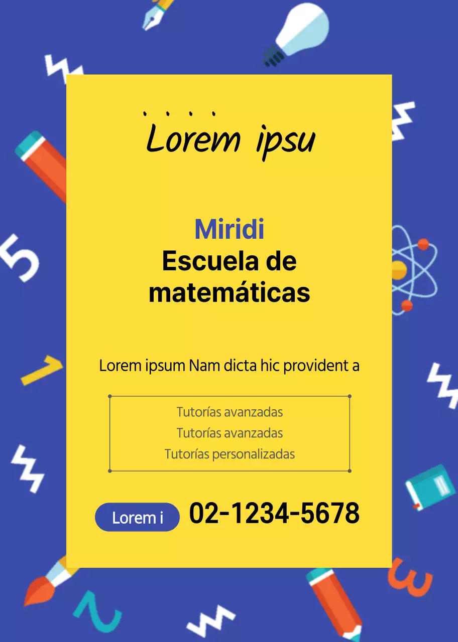 Ilustración de una ventana azul promocionando una escuela de matemáticas