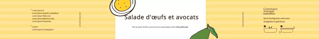 Étiquette illustrée jaune pour salade d'œufs et d'avocats