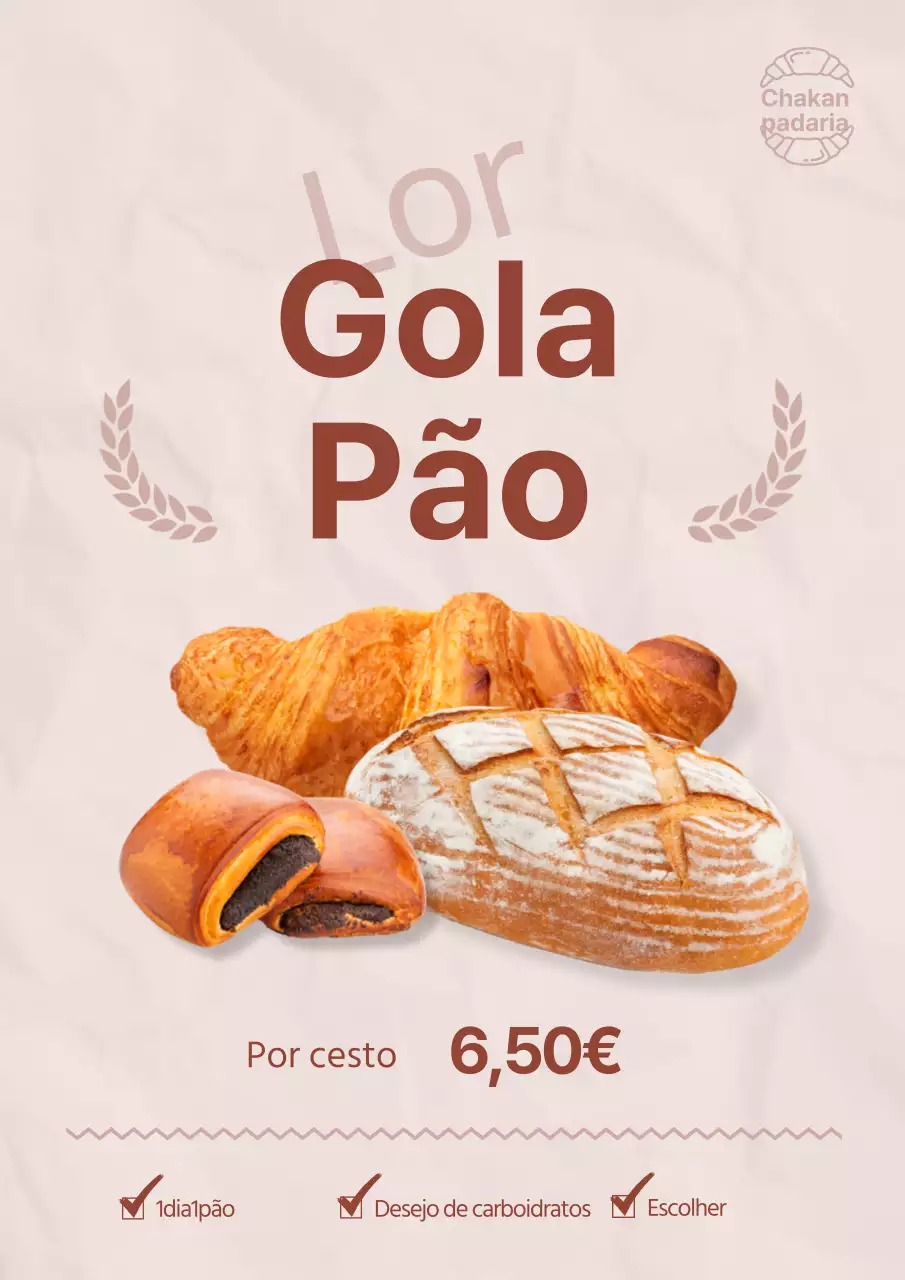 Cartaz de padaria de inspiração vintage com um aspeto de papel amachucado