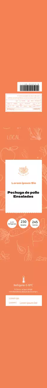 Etiqueta de información alimentaria de la ensalada mixta de naranja