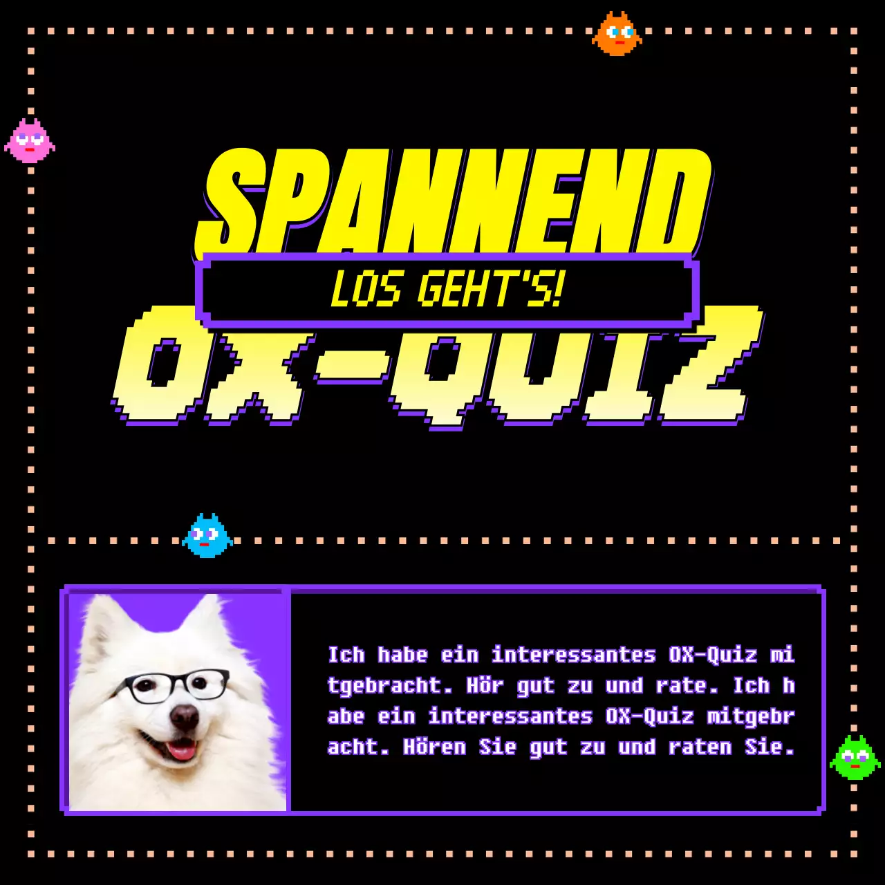 süßes klassisches Spiel in lilaschwarzgelbKonzept OXQuiz