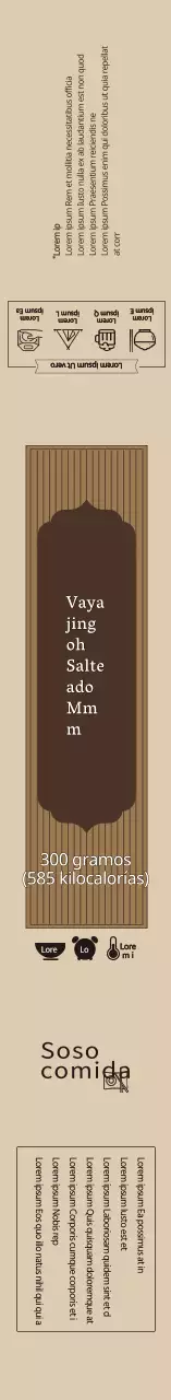 Etiqueta alimentaria de calamares salteados de color beige