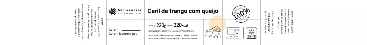 Rótulo alimentar de arroz instantâneo com ilustração simples a branco
