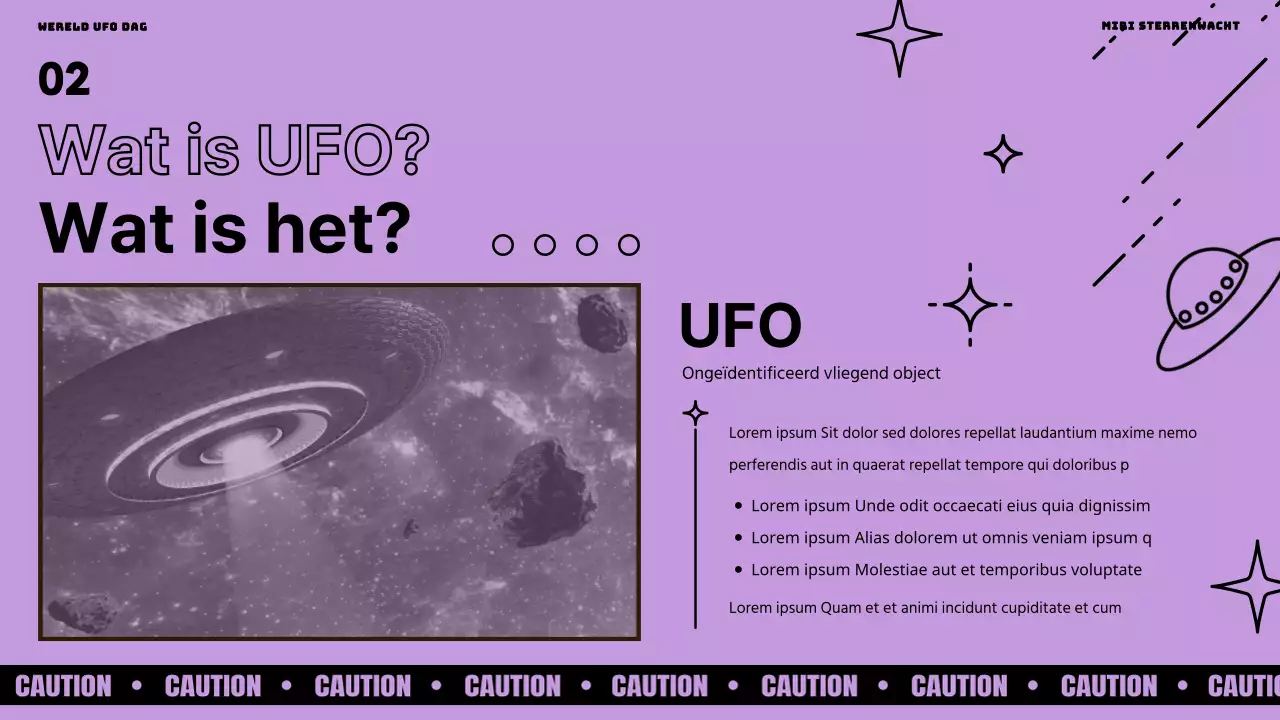 Wereld UFO Dag met paarse en groene accenten op een zwarte achtergrond