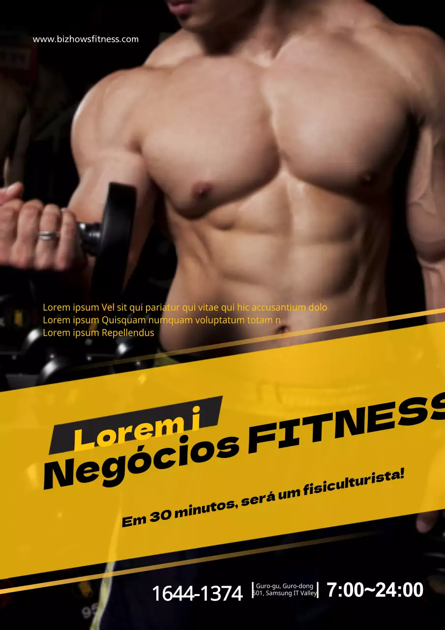 Promover a boa forma física com uma fotografia amarela de um culturista a fazer exercício