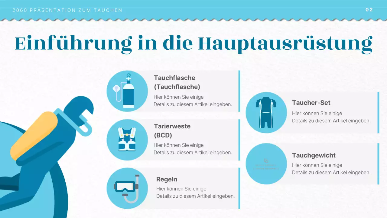 Tauchen Ausbildung Einführung mit hellblauen Ozean Illustration Konzept