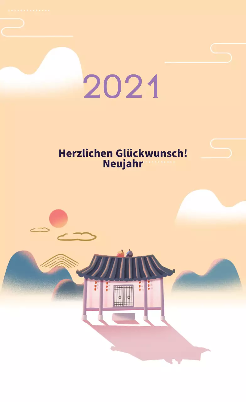 Marinegelbe illustrierte Neujahrsgrüße 2021