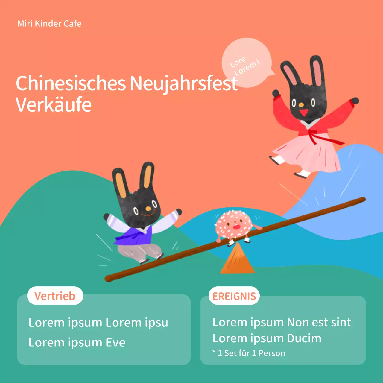 Coral türkis niedlichen Kaninchen Illustration für Kinder Café Lunar New Year Urlaub Geschäftsinformationen