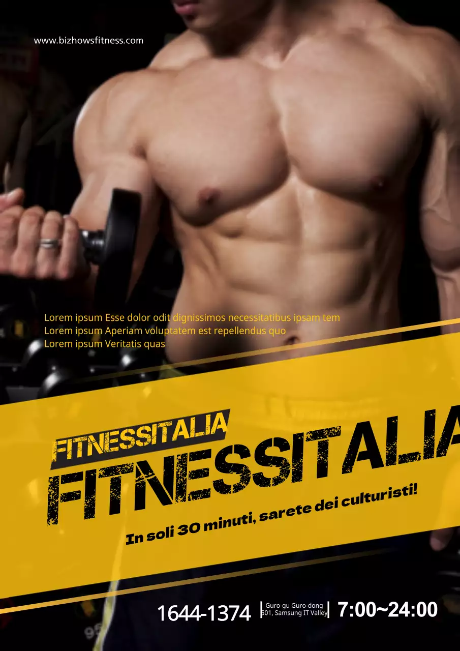 Promuovere il fitness con la foto gialla di un culturista che si allena