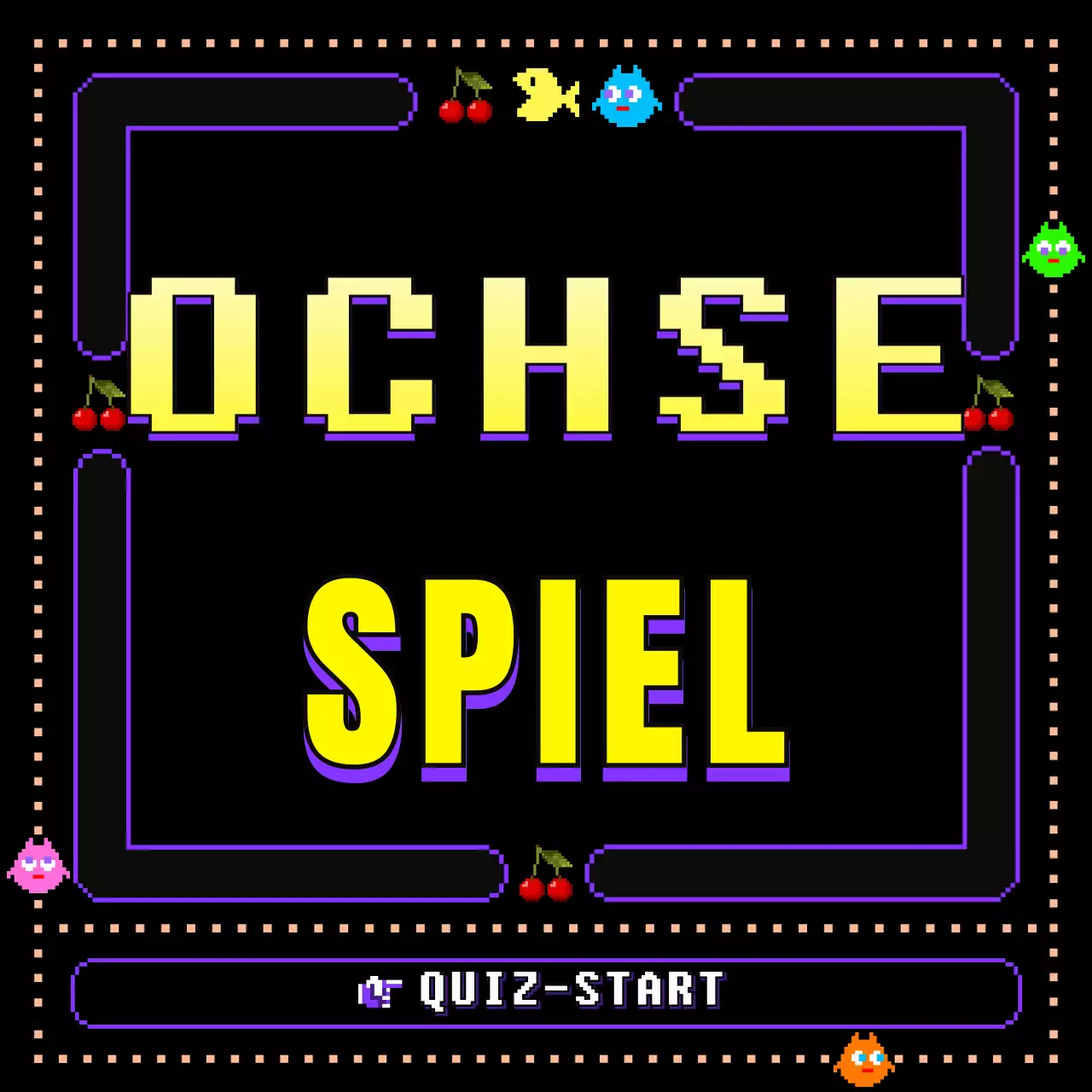 süßes klassisches Spiel in lilaschwarzgelbKonzept OXQuiz
