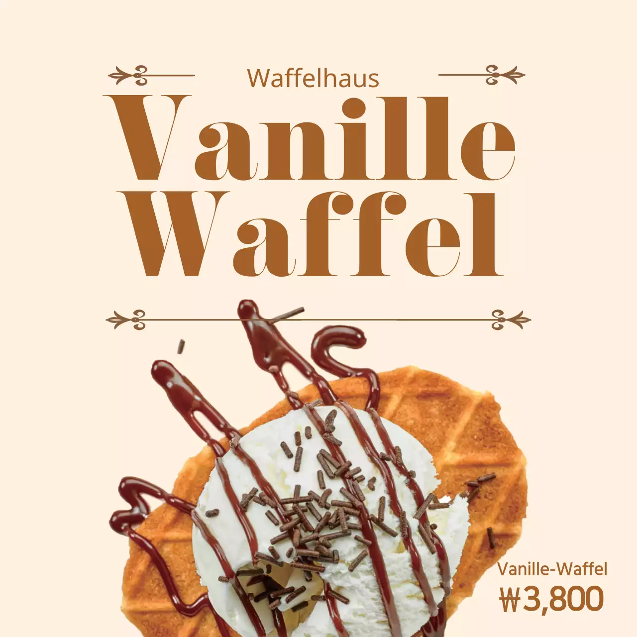 Werbung für die Waffelkarte eines alten Restaurants mit brauner Fotografie
