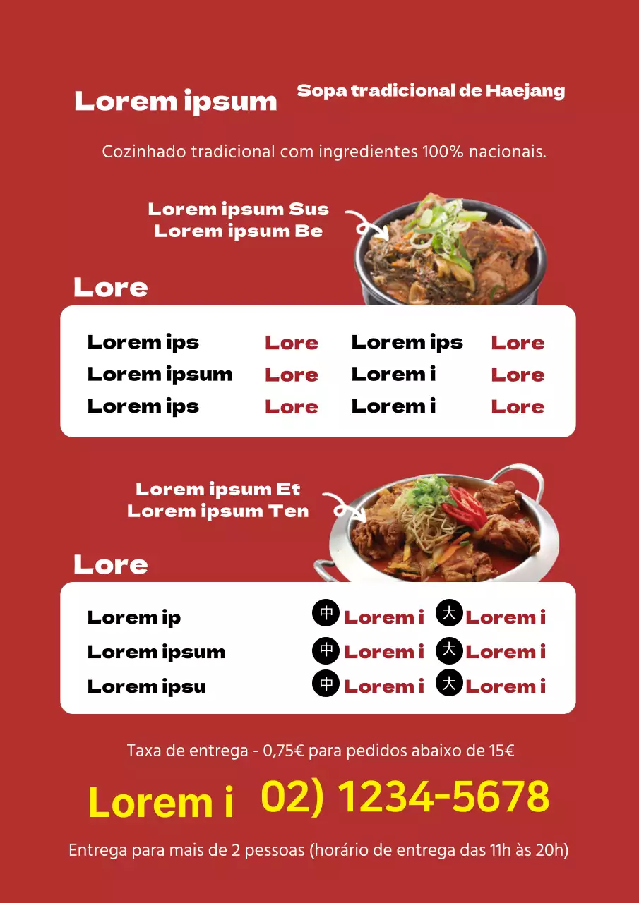 Foto vermelhaAlimentos em destaque no menu do Haejangguk Bone