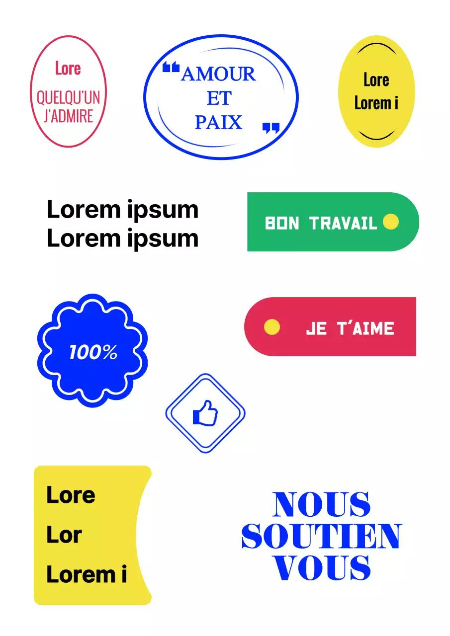 Autocollant simple avec texte coloré en anglais et formes illustrées