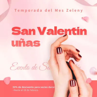 Evento de uñas de San Valentín Cuadrados de redes sociales en tonos rosas