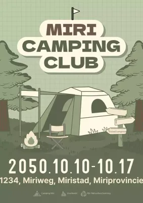 Promoot je kampeerclub met een kaki campingillustratie