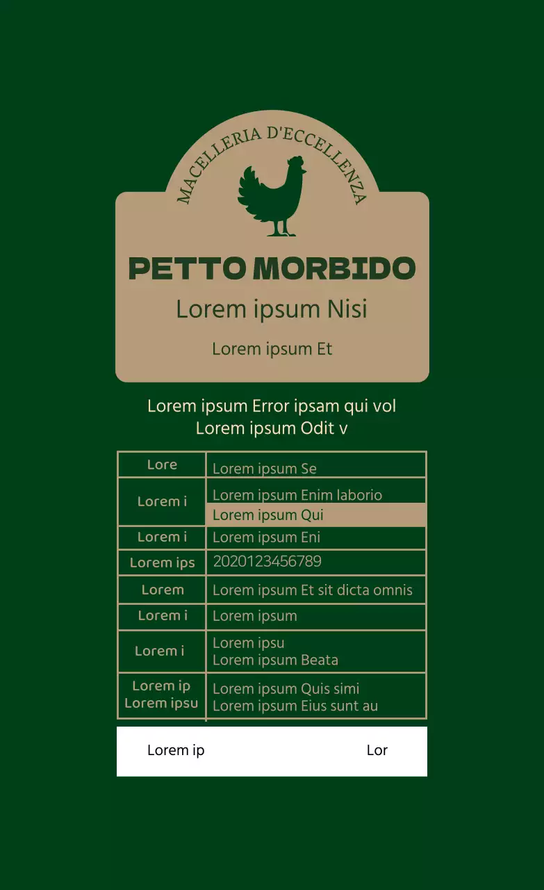 Etichetta alimentare di pollo con illustrazione verde-beige