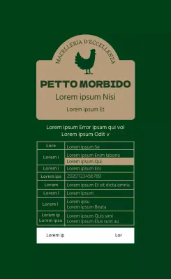 Etichetta alimentare di pollo con illustrazione verde-beige