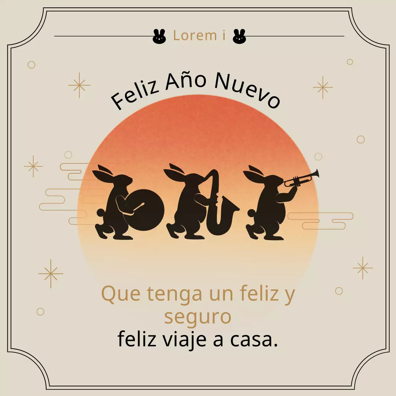 Felicitaciones de Año Nuevo para el Año del Conejo con marco