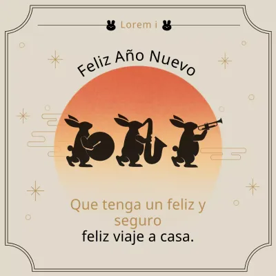 Felicitaciones de Año Nuevo para el Año del Conejo con marco