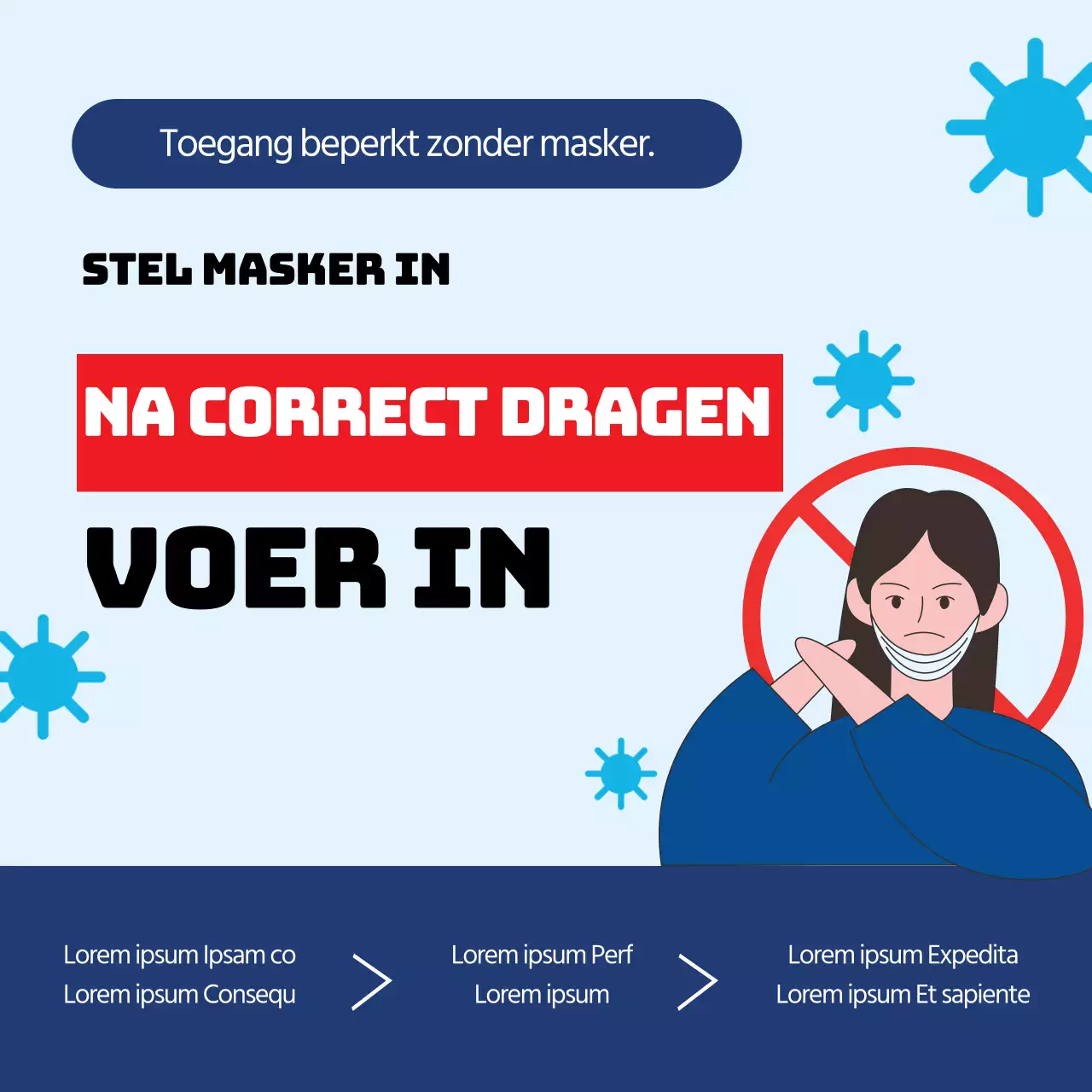 Blauw Rode Illustratie Corona Masker Het Dragen Preventie