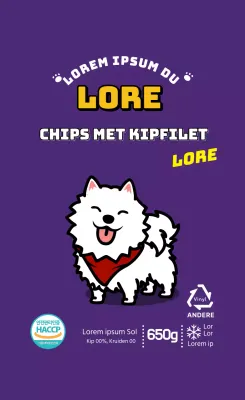 Paarse illustratie schattige hond huisdier voedsel traktatie label