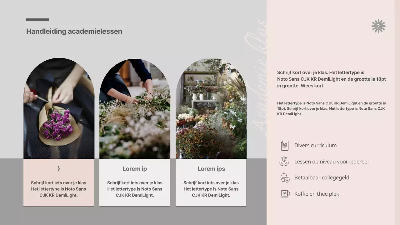 Gids voor de grijze en roze bloemen eendaagse les