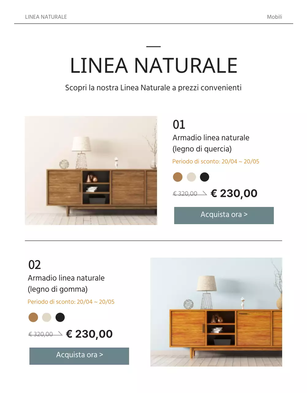 Concetto di rivista in bianco e azzurro per promuovere i mobili in legno massiccio